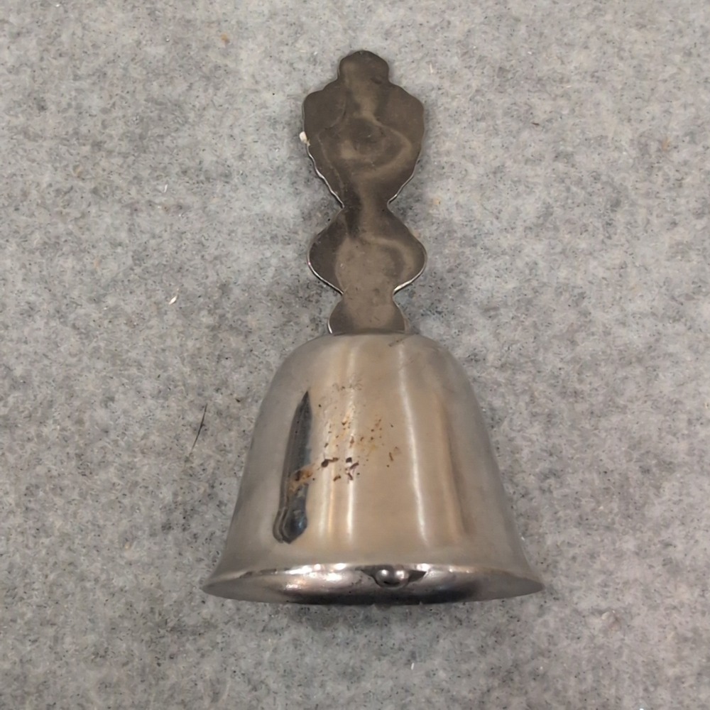 Vintage Silver Tone Ornate Crest Shield Hand Bell Decorative Service Bell - Picture 3 of 4